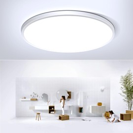 24W LED Flush Mount Ceiling Light Fixture, 4500K Natural White, 2000LM, Flat Modern Round Lighting Fixture, 240W Equivalent White Ceiling Lamp for Kitchens, Stairwells, Bedrooms.etc. 10.6"
