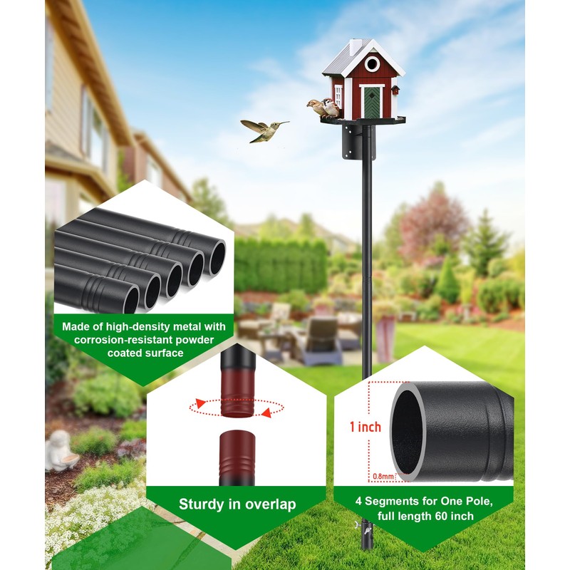 Heavy Duty Bird Feeder Pole - 60 Inch Adjustable Bird