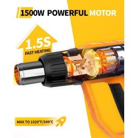 Tarlido Heat Gun 1500W 120°F-1020°F(50°C-550°C) Fast Heating Heavy Duty Hot Air Gun Kit Variable Temperature Control Overheat Protection with 4 Nozzles for Crafts, Shrinking Pvc, StrippingPaint