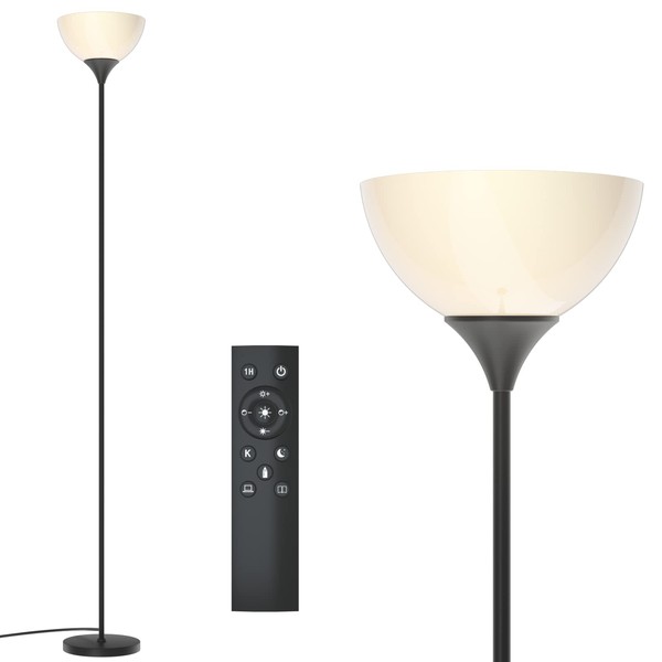 PESRAE Floor Lamp, Remote Control with Stpeless Color Temperatures and Brightness, Torchiere lamp for Bedroom, Living Room, Bulb Included (Matte Black)
