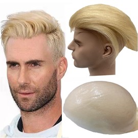 NLW European human hair toupee for men Thin skin PU 10x8" Straight hair mens pieces hair replacement for men human hair system for men hair prothesis units #613 Blonde color