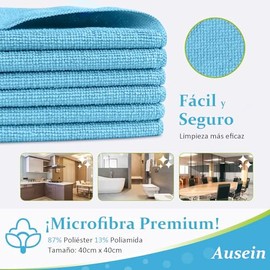 Ausein Toallas de Cocina de 12 Piezas, 40 x 40 cm, Trapos de Microfibra, Lavable y Reutilizable, Paños de Limpieza de Super Absorbentes, Secado Rápido