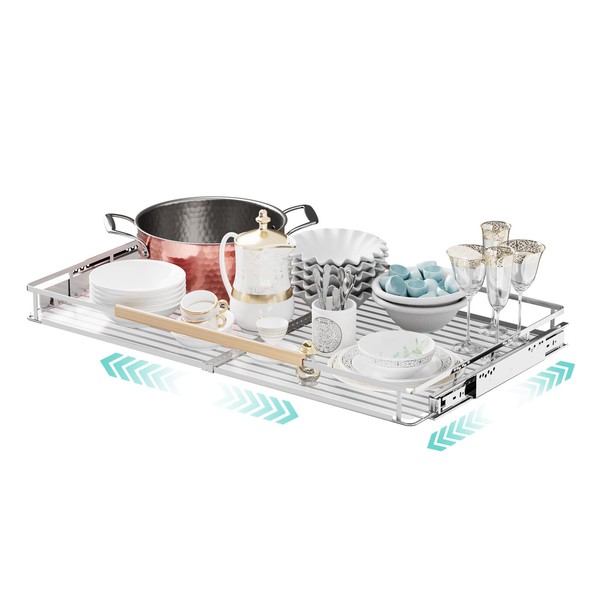 jkxoo Expandable Pull Out Cabinet Organizer, Adjustable Width:23.2~39.9''W x 22.5''D
