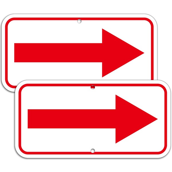 2 Pack Right Arrow Signs, 12"x6" Red Arrow Sign, This
