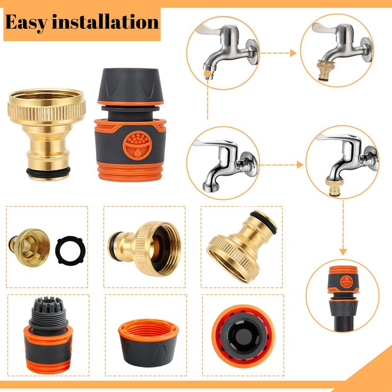Universal Kitchen Hose Tap Connector Fitting Set,Outside Garden Tap Brass