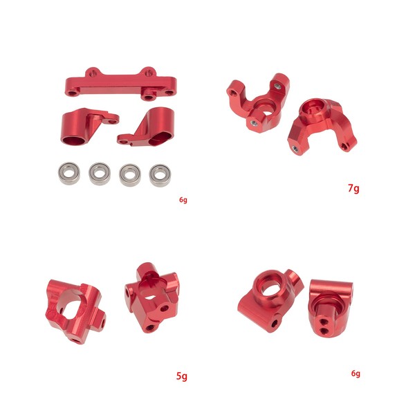 DKKY Auminum Alloy CNC Upgrade Parts Kit Steering Knuckle C-Hubs Bellcranks Set for Losi 1/18 Mini-T 2.0 2WD RC Truck Upgrade Parts (Red)