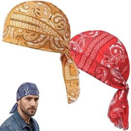 Paisley Cooling Head Scarf Cap Set, Motorcycle Pirate Head Wrap Safety Helmet Liner, Bandana Beanie