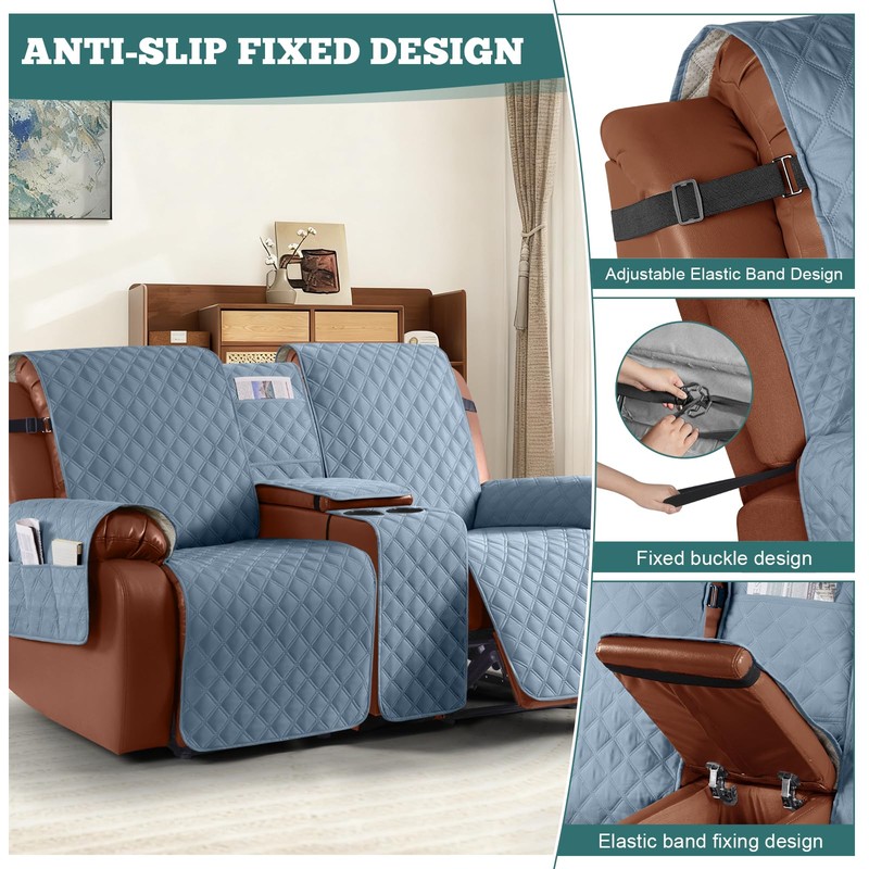 Ruaozz Waterproof Loveseat Recliner Cover with Console Non-Slip Reclining Couch