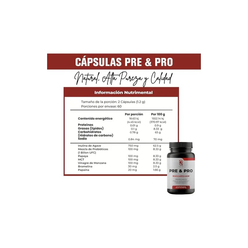 Probióticos Prebióticos Enzimas Digestivas MCT Oil 120 Capsulas Sin Sabor