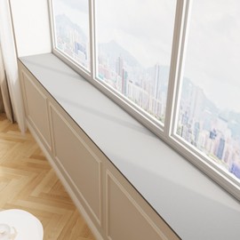 BANEBOR Window Sill Cushion Pad - Narrow Adjustable & Waterproof Window Seat Mat for Bay Windows, Absorbent Dust-Proof Liner with Non-Slip Backing,Cut-to-Fit (Light Grey, 79''x6'')