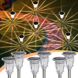 Solar Pathway Lights Outdoor 6 Pcs, Warm White Incandescent Solar Garden Lights, 17.5" Waterproof & Solar Powered Outdoor Lights, Glass and Stainless Steel Tungsten Walkway Light, Driveway Lawns