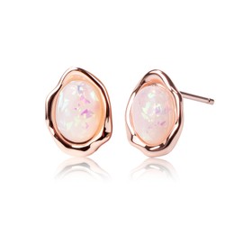 Teppdfann Opal Earrings for Women – Rainbow Birthstone Earrings in Rose Gold Studs, Dainty Opal Stud Earrings for Everyday Wear, Hypoallergenic Rose Gold Jewelry Gift for Her