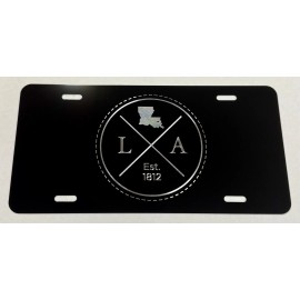 Diamond Etched LA Louisiana State Car Tag Black Metal Front License Plate