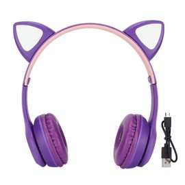 Kids Headphones, Cat Ear Bluetooth Headphones with 88dB Volume Limiting, 7 Colors LED Light Up Kids Wireless Headphones Over Ear for Laptop, PC, TV, Online Learning, School, Travel