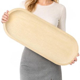 Duseu 25.5'' Wooden Dough Bowls for Decor, Wood Long Decorative Bowl, White