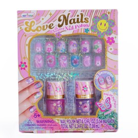 Hot Focus | Non-Toxic Nail Polish Set for Girls – Water-Based, Peel-Off, Quick Dry. Includes 12 Press-On Nails, 2 Nail Polishes, and 1 Vinyl Sticker – Nail Art Kit for Girls Age 3+ | Birthday Gift