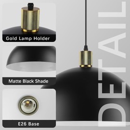 Karjearl Black Pendant Light Fixtures, 15.7 Inch Large Dome Pendant Lighting Farmhouse Vintage Chandelier for Kitchen Island Dining Room