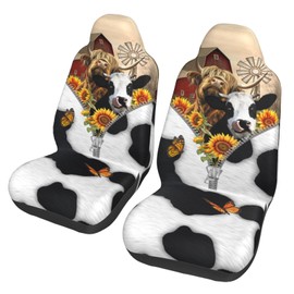Yirasnezy Sunflower Cow Car Seat Covers 2pcs/Set Farm Cow Print Front Seat Covers Funny Cows Breathable Stretchy Driver Seat Covers Universal Fashion Bucket Seats Protector Fit for Car SUV Truck