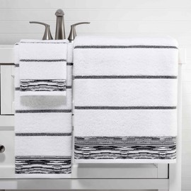 Nicole Miller - Towels, 4pc Soft & Absorbent Towel Set, Dorm Room Essentials (Syndey Collection, White/Black)