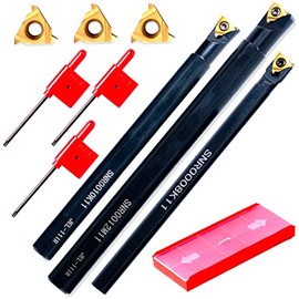 Lathe Turning Tool Threading Holder - 3pcs Internal Thread Boring Bars SNR0008K11+SNR0010K11+SNR0012M11 with 3pcs Indexable Carbide Inserts 11IR A60 Golden for Lathe Threading Tool Metal Cutting