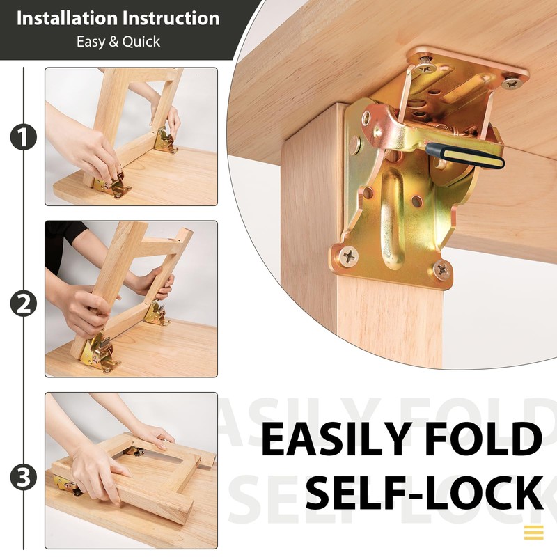 Spiglamm 4 Pack Folding Brackets, Self-Lock Hinge with Screws for