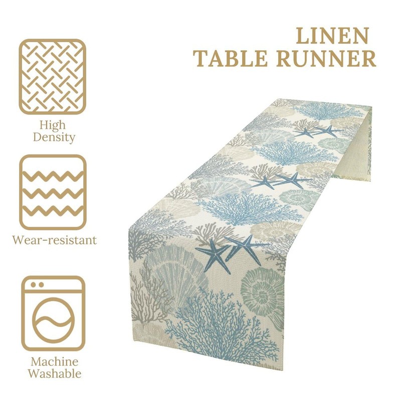 Blue Teal Coral Table Runners, Summer Beach Starfish Coastal Coffee