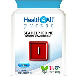 Sea Kelp Iodine 90 Capsules (V) High Strength 520mcg Iodine per Capsule. Purest: no additives Natural Iodine Supplement Made in The UK by Health4All