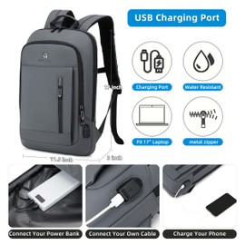 Caoroky knight Backpack Laptop Men 15.6 inch Slim Work Business Backpacks with USB Charging Port Mens Travel Bag Bookbag (Grey-1, Medium)
