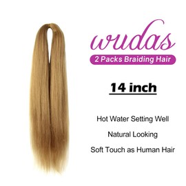 WUDAS Honey Blonde Braiding Hair 14 Inch Short Pre Stretched Hair Straight Yaki Texture Synthetic Hair Extensions Softness, 2 Packs
