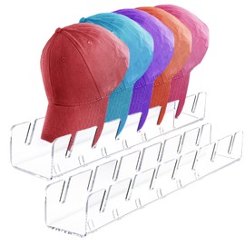 JIANGLAI Hat Stand for Baseball Caps, Acrylic Hat Storage Organizer and Display, Hat Holder for 14 Caps, Hat Racks for Home, Bedroom, Closet, Dresser, No Install 2 Pcs(Clear)