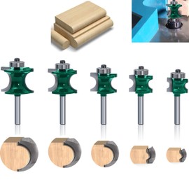 OLETBE-TECH OLETBE 5 PCS Router Bit Set, 1/4-Inch Shank Round Over Panel Cabinet Door Rail and Stile Router Bits, Woodworking Wood Cutter, Wood Carbide Groove Tongue Milling Tool (Green)