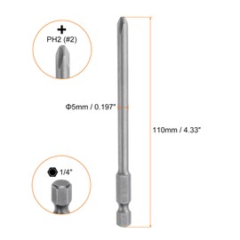 HARFINGTON #2 Phillips Screwdriver Bit PH2 1/4" Hex Shank 4.33" (110mm) Long Magnetic S2 Steel Industrial Grade Screw Driver Bit Cross Head Electric Drill Bits 0.197" (5mm) Rod