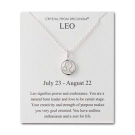 Philip Jones Leo Star Sign Zodiac Necklace and Quote Card with Zircondia® Crystals