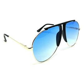 Vegas Outdoorsman Oversized Turbo Aviator Sunglasses (Gold Metallic & Black Frame, Blue Gradient)