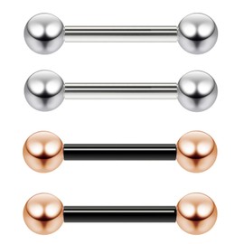 4pc 16 Gauge Cartilage Bar Earring Barbell Tragus Bars Triple Forward Helix Auricle Rose Gold Black 8mm