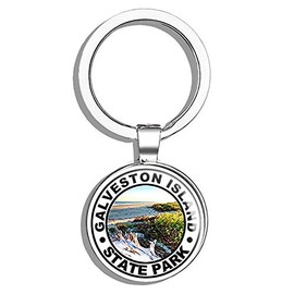 HJ Media Round Galveston Island State Park (Texas t Metal Round Metal Key Chain Keychain Ring
