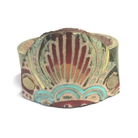 Boho Mandala Yellow Blue Red Riveted Goddess Leather Ponytail Wrap Bun Gift Idea for Her for Women with Long Hair