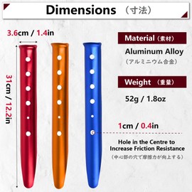 JEELAD Tent Stakes Snow and Sand 12 inch Aluminium Alloy Tent Stakes Pegs Tent Stakes Tent Peg with Tip Cover Storage Bag Lightweight for Camping Hiking Backpacking Picnic