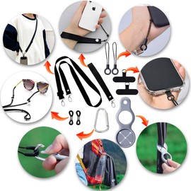 EODIEBN Phone Lanyard 2 Pack, 1 Pcs Adjustable Neck Strap, 1 Pcs Wrist Strap, Universal Cell Phone Multifuctional Patch Lanyards for Women and Men (Black)