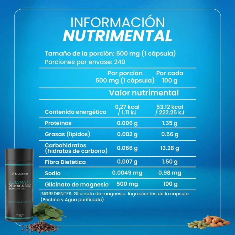 Glicinato Magnesio Nuboost 500 Cápsulas