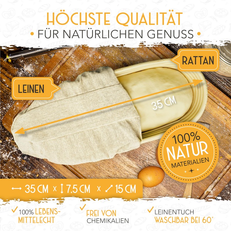 KRUSTENZAUBER 35 cm Rattan Proofing Basket with Fermentation Cloth as