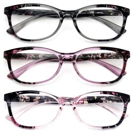 V.W.E. 3 Pairs Women Comfortable Lightweight Reading Glasses - Clear Lens Readers - Mosaic Art Translucent Temple 7016 (Black/Pink/Purple, 2.50, multiplier_x)