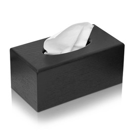 Wooden Tissue Box Cover Black, Rectangular Facial Tissue Holder Fabric Sheet Dispenser Napkin Dispenser Case Dispenser for Bathroom, Countertops, Dressers, Office