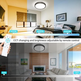 libtit 2Pack 13 Inch LED Ceiling Lights with Remote for Bedroom Kitchen, 24W 2400lm Super Bright & Dimmable Flush Mount Light Fixtures, 2700K-6500K Adjustable Modern Lamps with Timer, Black