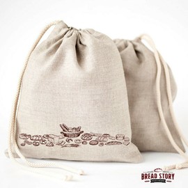 Linen Bread Bags - 3 Pack 30 x 40 Speical Art Design Unbleached Linen Reusable Food Storage for Homemade Artisan Bread