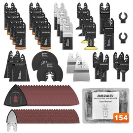 154 Metal Wood Oscillating Tool Blade, Titanium Oscillating Saw Blades with Sandpaper, Quick Release Multi Tool Blades Kits for Dewalt Ryobi Milwaukee Rockwell Fein Makita power tool saw blade tile marble - Color: 154PCS