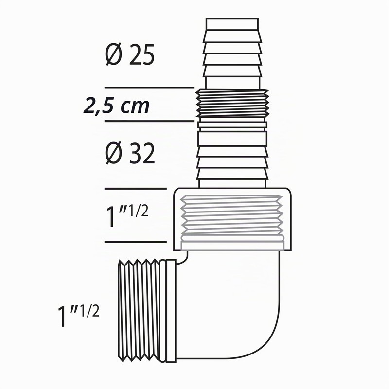 Ribimex Polypropylene Outlet Elbow 90° Angle 1" (26×34mm) and 1"1/2