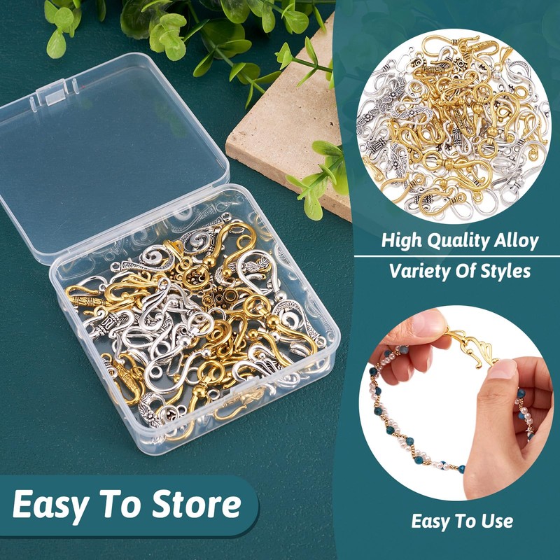 Beadthoven 60sets 8 Styles Tibetan S Hook Ring Toggle Clasps