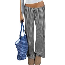 codcm Womens Comfy Pajama Pants Striped Low Waisted Lounge Pants Elastic Waist Drawstring Long Trousers