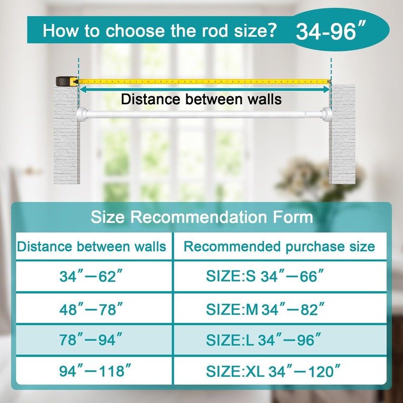 YNL Shower Curtain Rod 34-96 Inches, Non-Slip, Never Rust, No